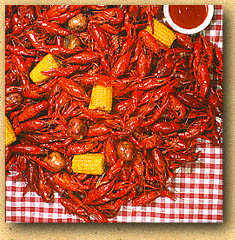 spicy crawfish, live crawfish, crawdads, louisiana seafood, corn, peppers, ketchup